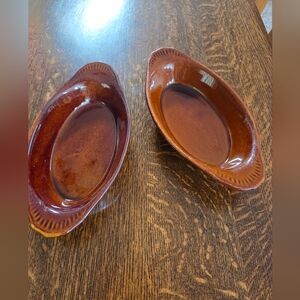 Vintage Ultima Brown Ceramic Baking Individual Dishes (2)